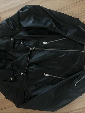 Lamarque Black Leather Biker Jacket with Silver Hardware